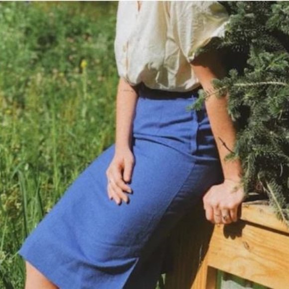 Vintage Cobalt Blue Linen Skirt - Picture 1 of 10